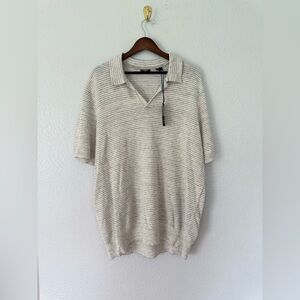 New Faherty Men’s SS Linen Sweater  Polo Shirt Size: XXL